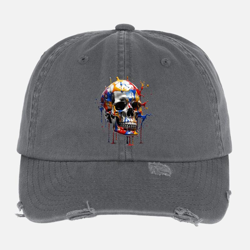 Schädel mit Spritzern bemalt Flexfit Vintage Destroyed Cap