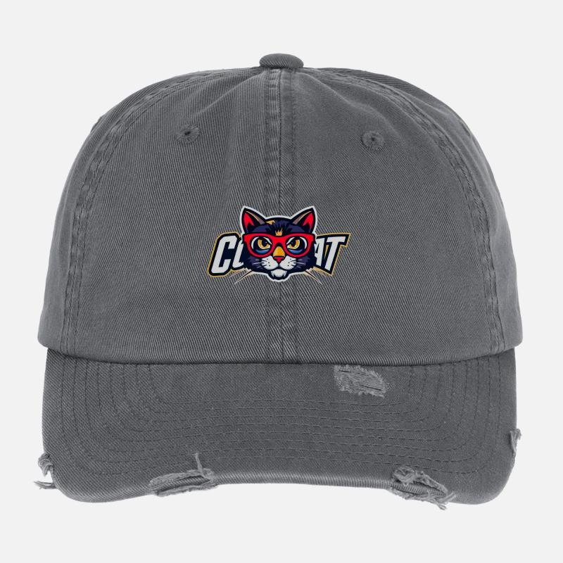 Katze mit rotem Brillenlogo Flexfit Vintage Destroyed Cap