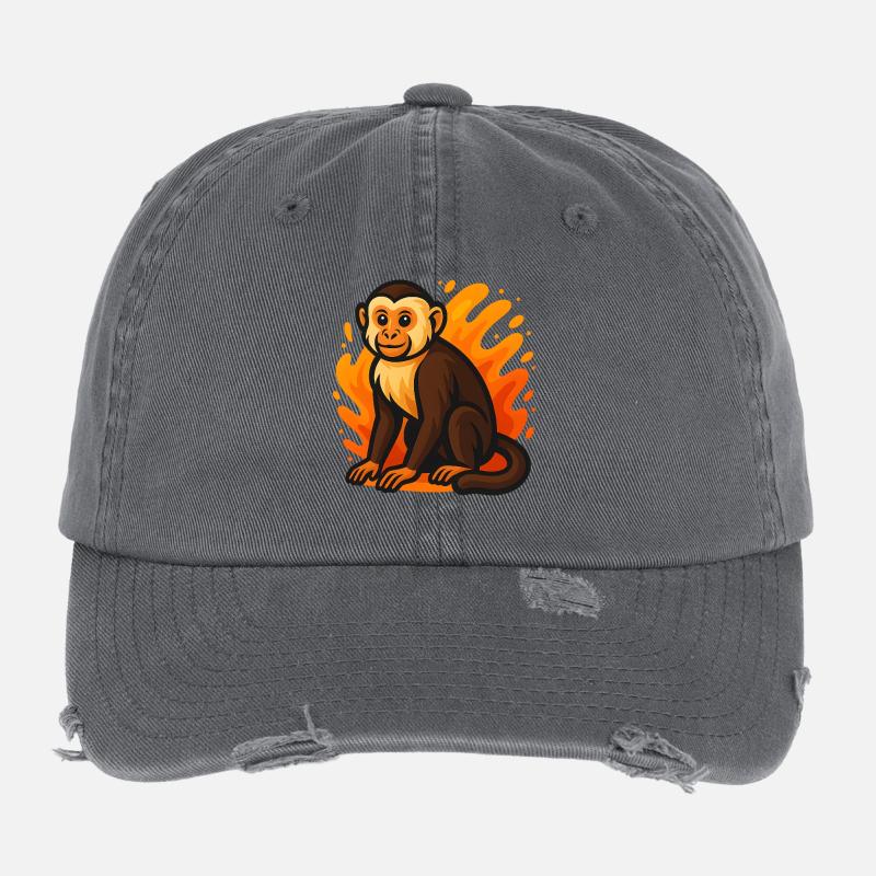 Marque Singe Capucin Dessin animé Design Casquette vintage effet usé Flexfit