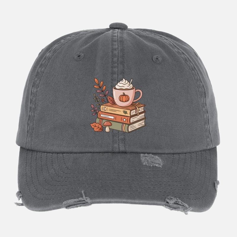 Autumn coffee on stack of books Flexfit Vintage Destroyed Cap