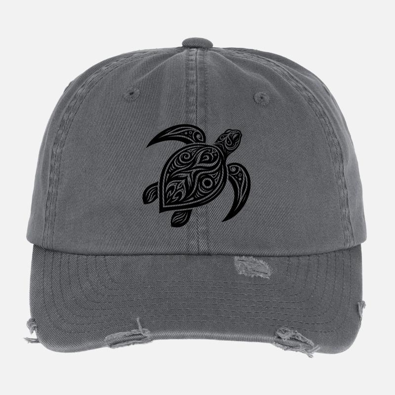 Schildkröte Tattoo Style – Mystisches Design Flexfit Vintage Destroyed Cap