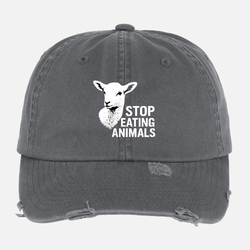 Stop Eating Animals Vegane Botschaft Flexfit Vintage Destroyed Cap