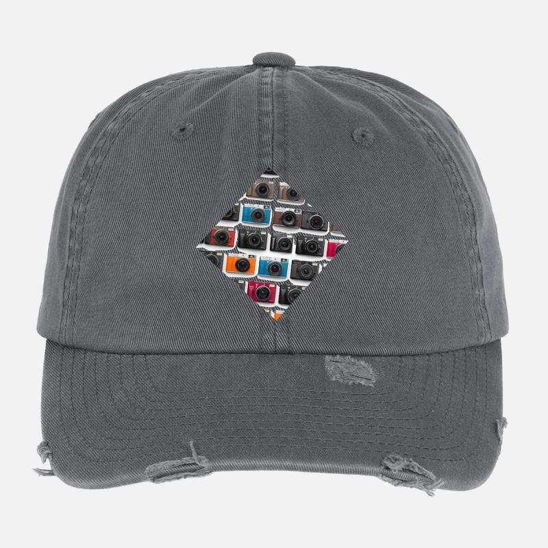 Colorful camera pattern print Flexfit Vintage Destroyed Cap