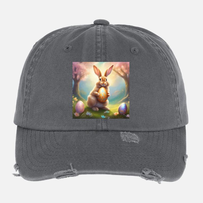 Spring bunny with gold Easter egg Flexfit Vintage Destroyed Cap