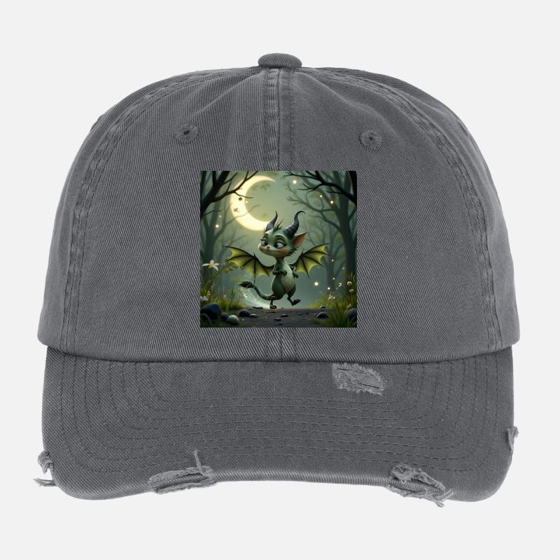 Dragon de la Nuit de la Forêt - Casquette vintage effet usé Flexfit - charbon