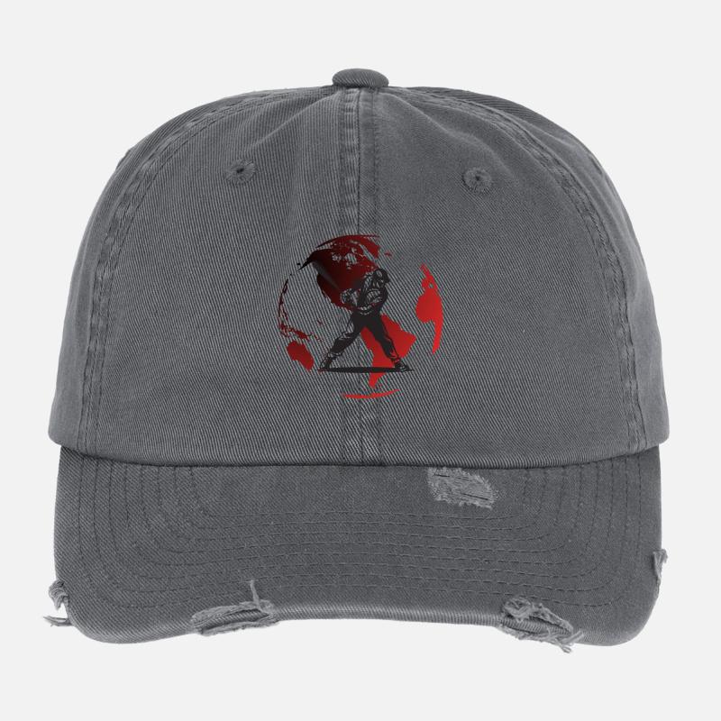 Red Globe Baseball Player Flexfit Vintage Destroyed Cap