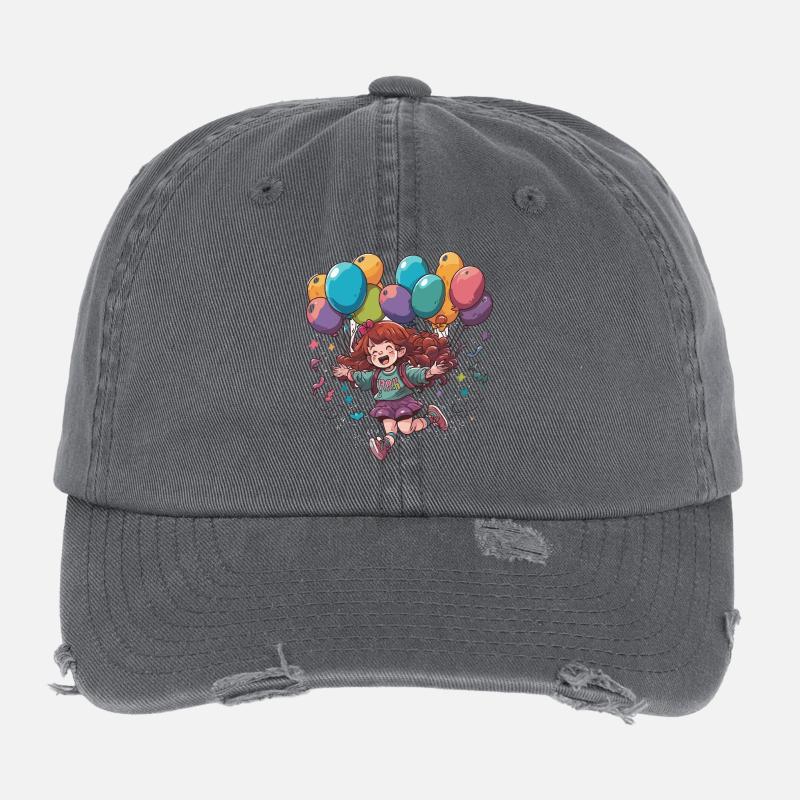 Fröhliches Mädchen mit Ballons Flexfit Vintage Destroyed Cap