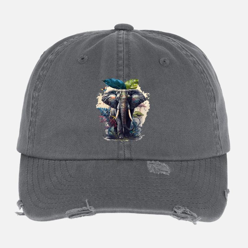 Imprimé coloré de jungle d’éléphant Casquette vintage effet usé Flexfit