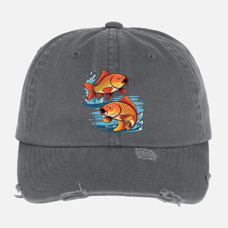 Carpe – Conception de la pêche sportive avec deux carpes Casquette vintage effet usé Flexfit