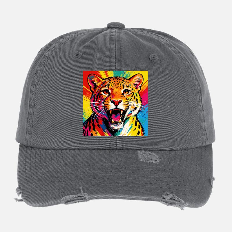 Leopard Pop Art Farbexplosion Flexfit Vintage Destroyed Cap