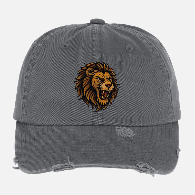 Tête de lion dans un style brun doré Casquette vintage effet usé Flexfit