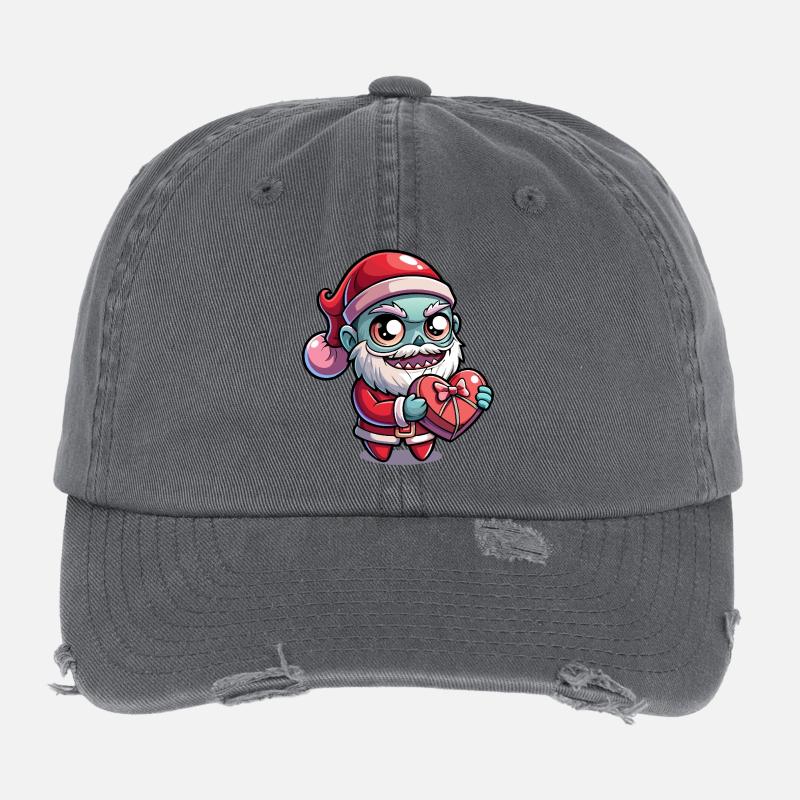 Weihnachtsmann-Zombie mit Herzgeschenk Flexfit Vintage Destroyed Cap