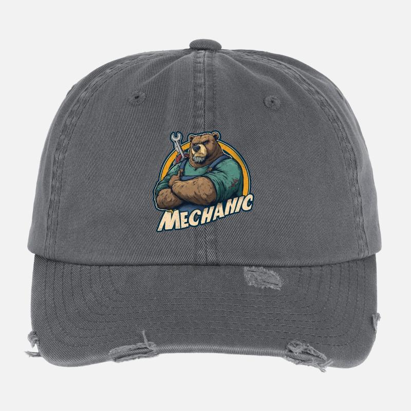 Mechanic Bear Strong Workshop Motif Flexfit Vintage Destroyed Cap