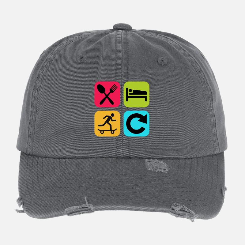 Eat Sleep Skate Repeat Funny Quote Board Flexfit Vintage Destroyed Cap
