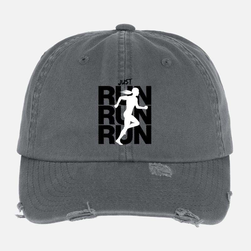 Just Run, Run Run Run, Joggerin, Rennen, Läuferin Flexfit Vintage Destroyed Cap