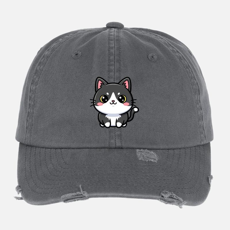 Chibi-Katzen-Anhänger Flexfit Vintage Destroyed Cap