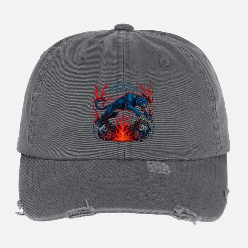 Blauer Panther über Flammen Flexfit Vintage Destroyed Cap