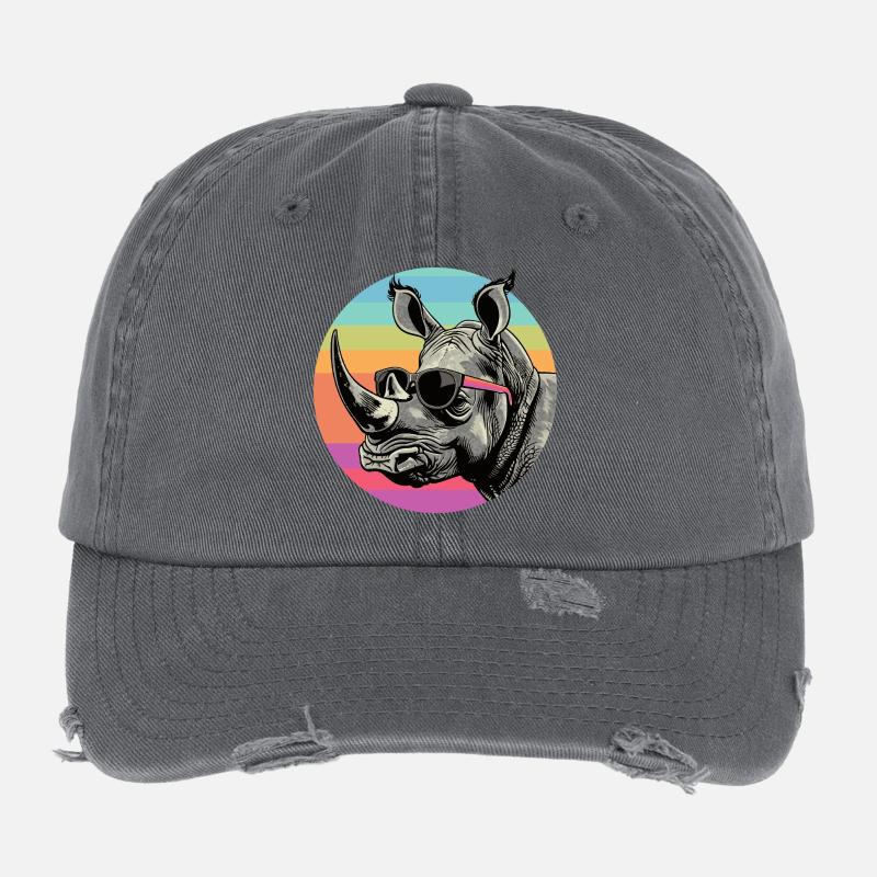 Rhino Retro Rainbow Flexfit Vintage Destroyed Cap