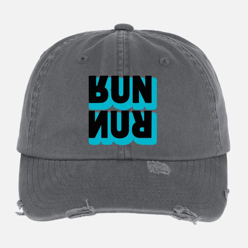 Running Run Typography Flexfit Vintage Destroyed Cap