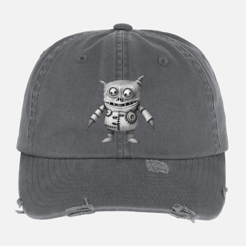 MONSTER DOLL #5 - black & white Flexfit Vintage Destroyed Cap