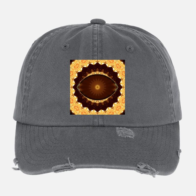 Kaleidoscopic Gold Mandala Flexfit Vintage Destroyed Cap