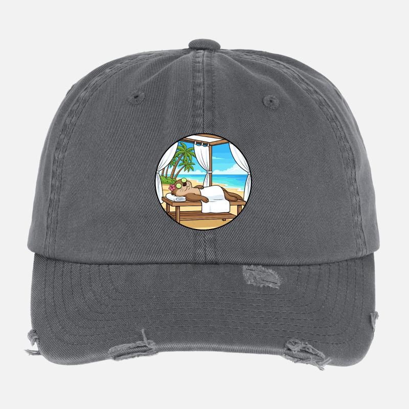 Relaxing Otter Beach Spa Day Art Flexfit Vintage Destroyed Cap