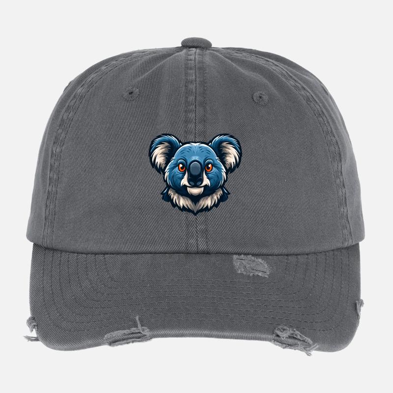 Blue Koala Head Cartoon Mascot Logo Flexfit Vintage Destroyed Cap