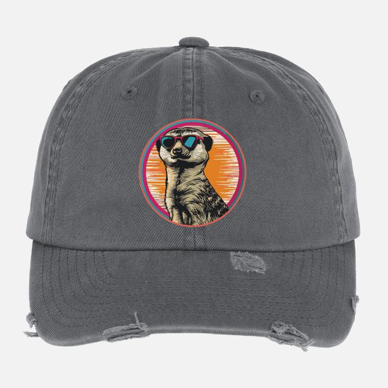 Erdmännchen mit Retro-Sonnenbrille Flexfit Vintage Destroyed Cap