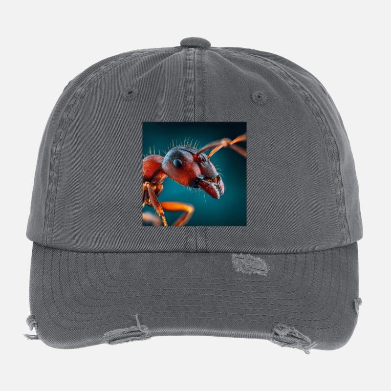 Macro de la fourmi rouge – Portrait détaillé d’insecte Casquette vintage effet usé Flexfit