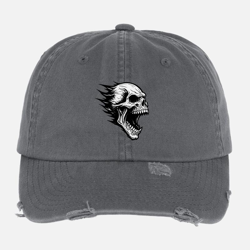 Headache at work:Flaming skull in the storm Flexfit Vintage Destroyed Cap