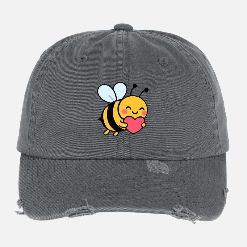 Glückliche Biene mit Herz Flexfit Vintage Destroyed Cap