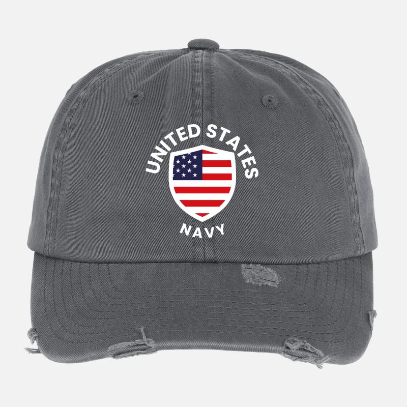 U.S. Flag Shield Navy Flexfit Vintage Destroyed Cap
