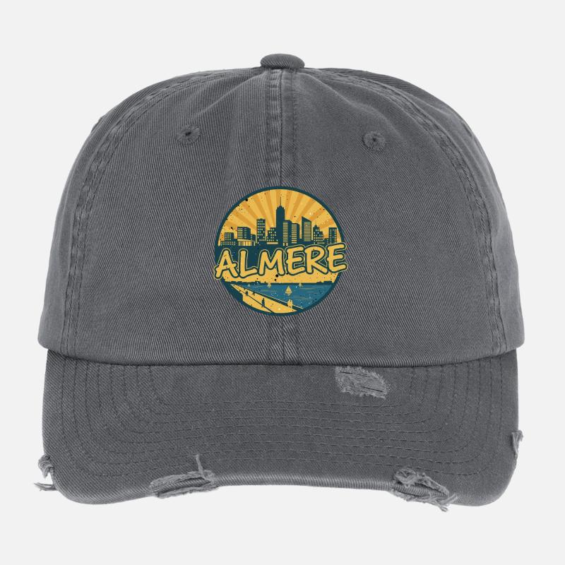 Almere City Skyline Vintage Retro-Abzeichen Flexfit Vintage Destroyed Cap