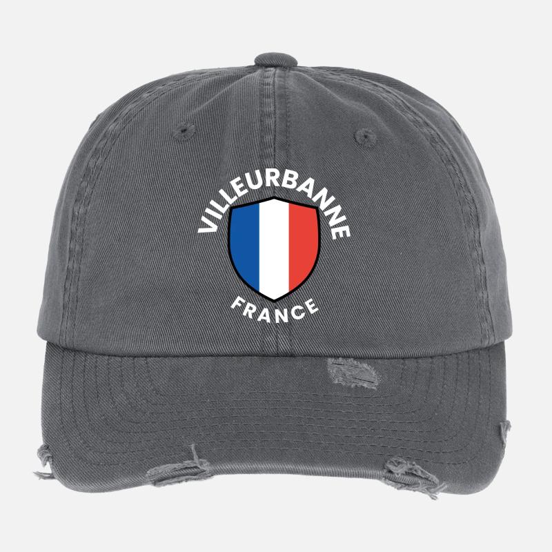 French Flag Shield Design Flexfit Vintage Destroyed Cap