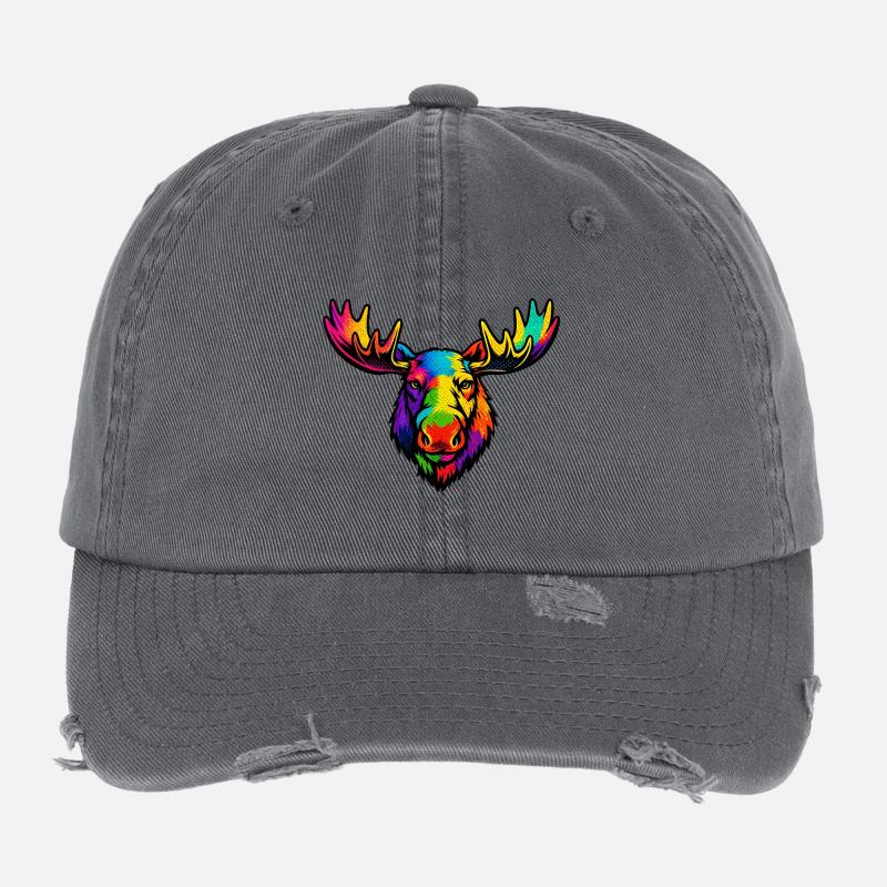 Der Kopf des Regenbogenelchs Flexfit Vintage Destroyed Cap