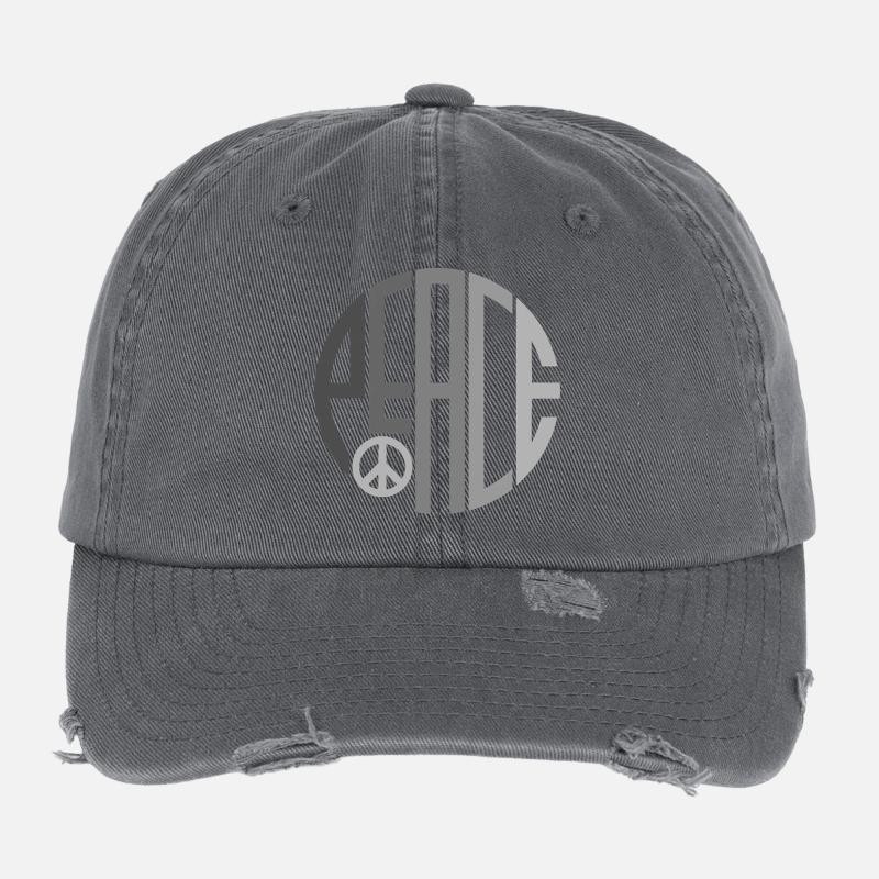 Circle Typography Peace with Peace Sign Flexfit Vintage Destroyed Cap