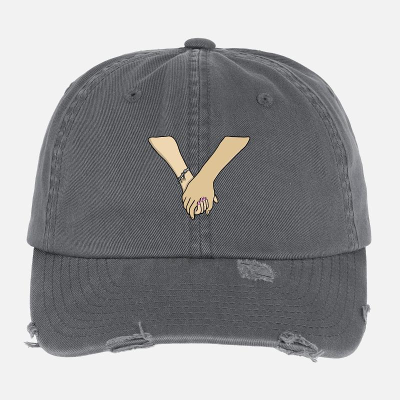 Romantic Couple Holding Hands Valentine Flexfit Vintage Destroyed Cap
