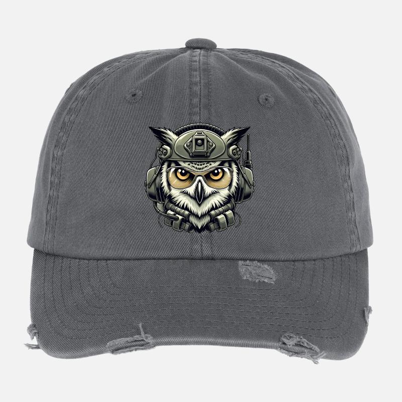 Taktische Eule mit Helm Flexfit Vintage Destroyed Cap