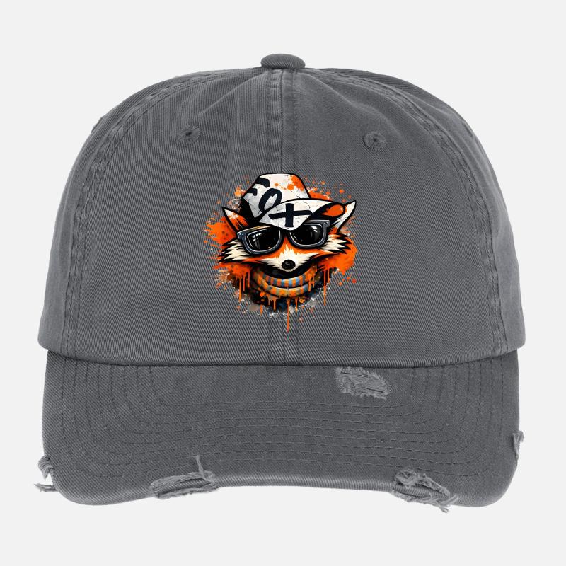 Cooler Fuchs mit Kappe und Sonnenbrille  Flexfit Vintage Destroyed Cap