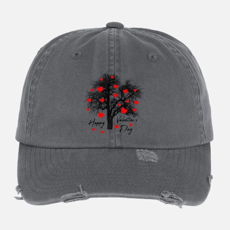 Arbre aux cœurs rouges avec des cœurs Amour de la Saint-Valentin Casquette vintage effet usé Flexfit