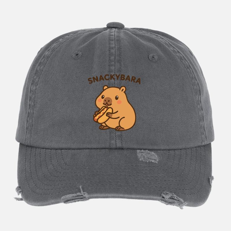 Snackybara - Capybara avec hot-dog Casquette vintage effet usé Flexfit