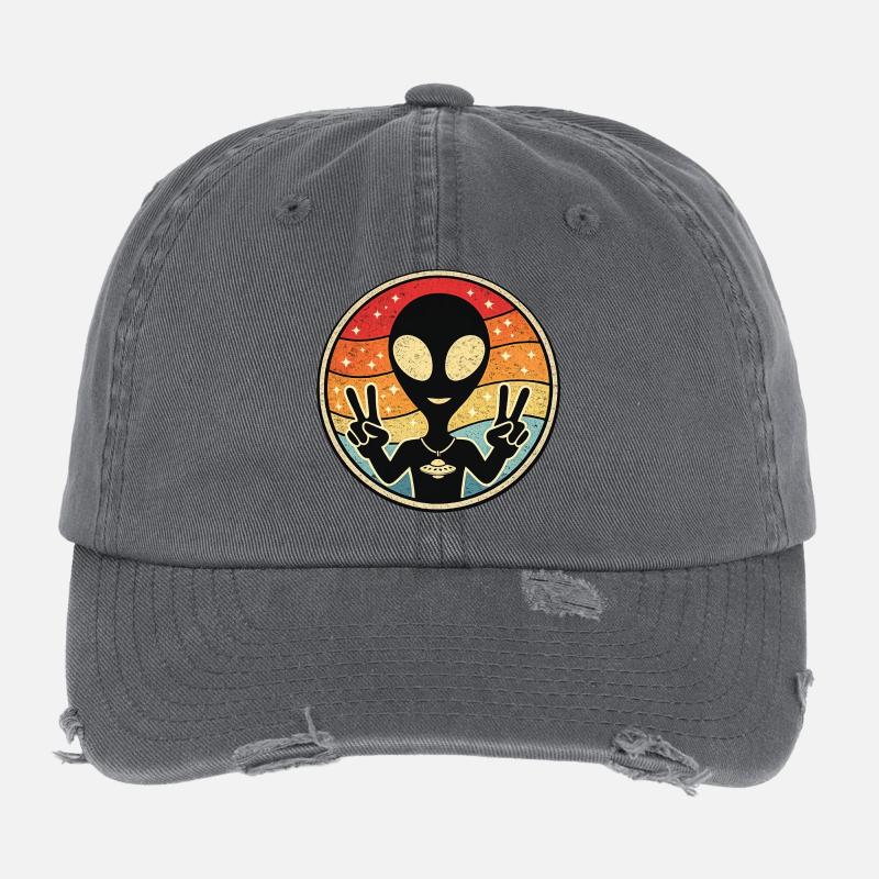 Autocollant rétro Alien Peace Casquette vintage effet usé Flexfit