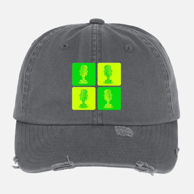 Microphone Pop Art Green Casquette vintage effet usé Flexfit