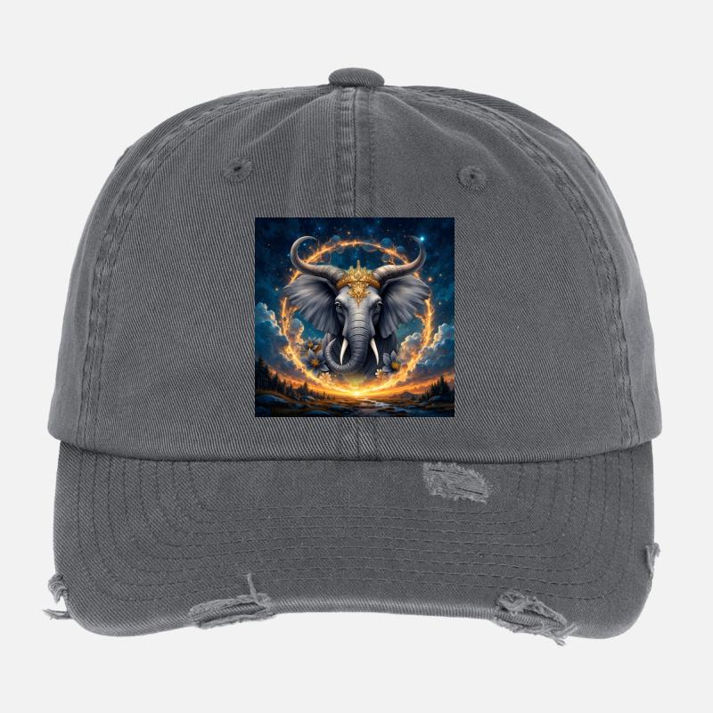 Himmlischer Elefant mit goldener Krone Flexfit Vintage Destroyed Cap