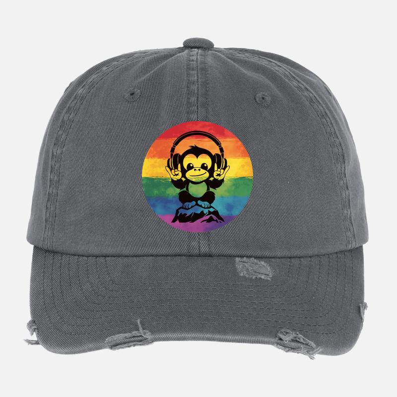 Rainbow DJ Monkey – Signe de la main rock casque Casquette vintage effet usé Flexfit