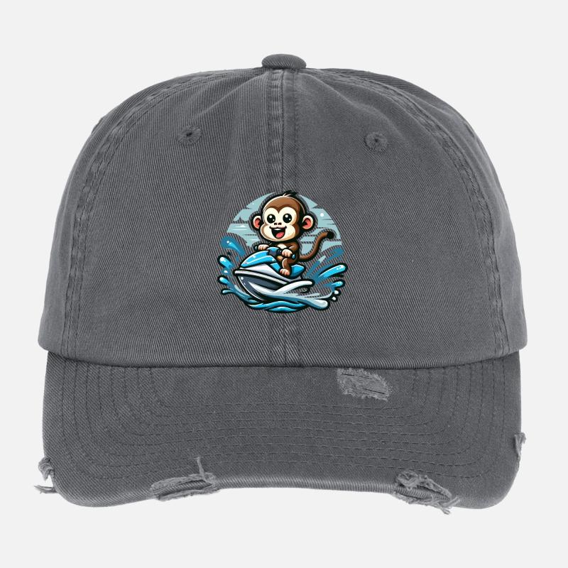 Affe auf Jetski Abenteuer Flexfit Vintage Destroyed Cap