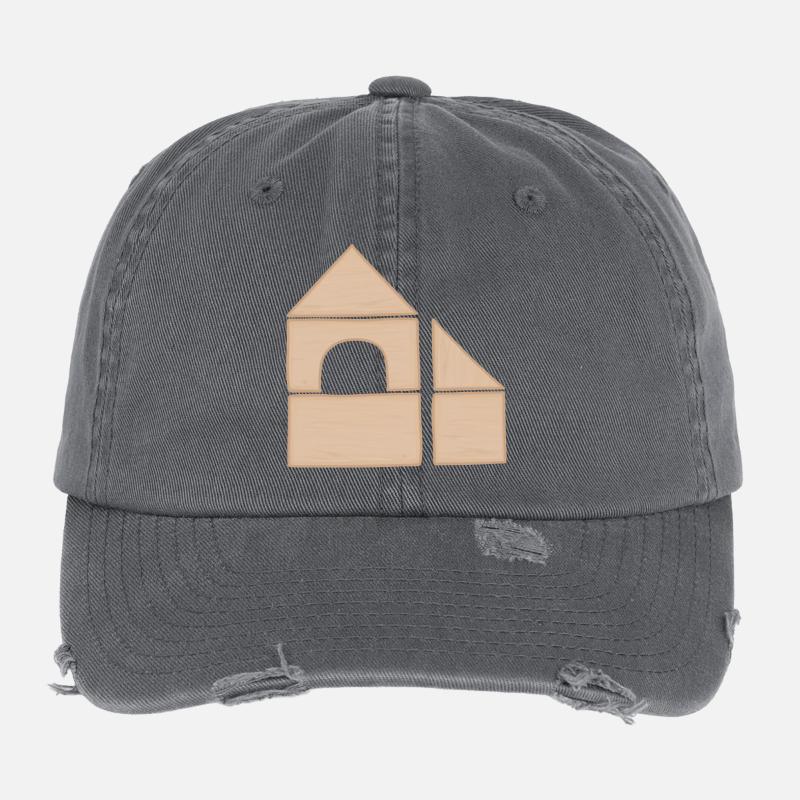 Wooden building block house construction pattern Flexfit Vintage Destroyed Cap