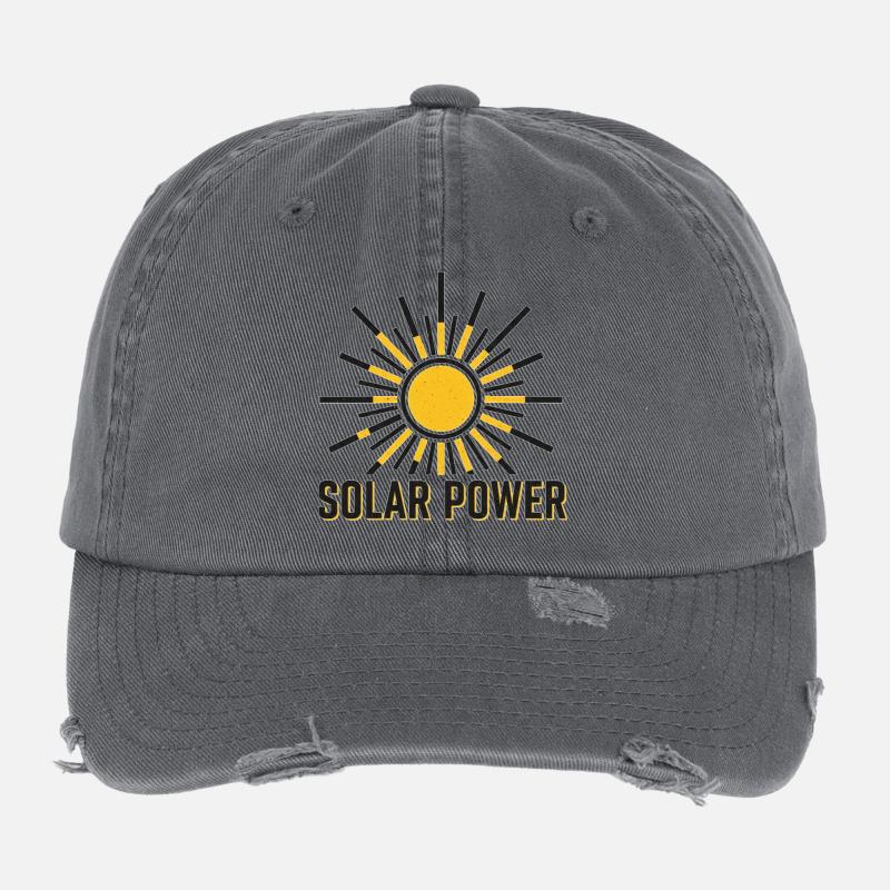 Neo-Brutalist Solar Power Sunburst Icon Flexfit Vintage Destroyed Cap