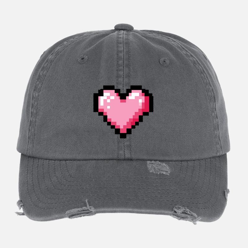 Coeur pixel 8 bit rétro Casquette vintage effet usé Flexfit