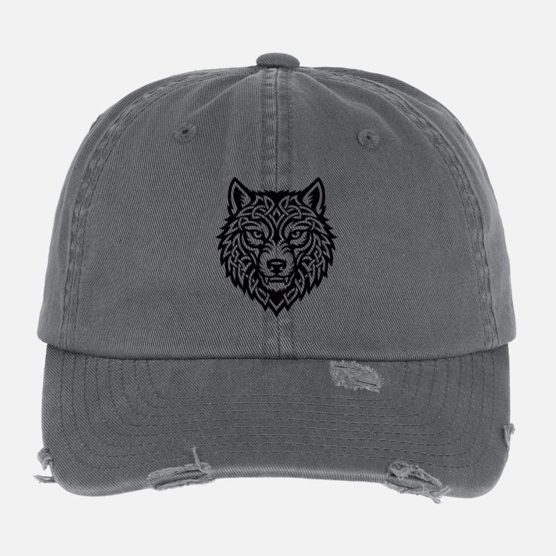 Wikingerwolf Ulfr Nordisches Kriegerdesign Flexfit Vintage Destroyed Cap